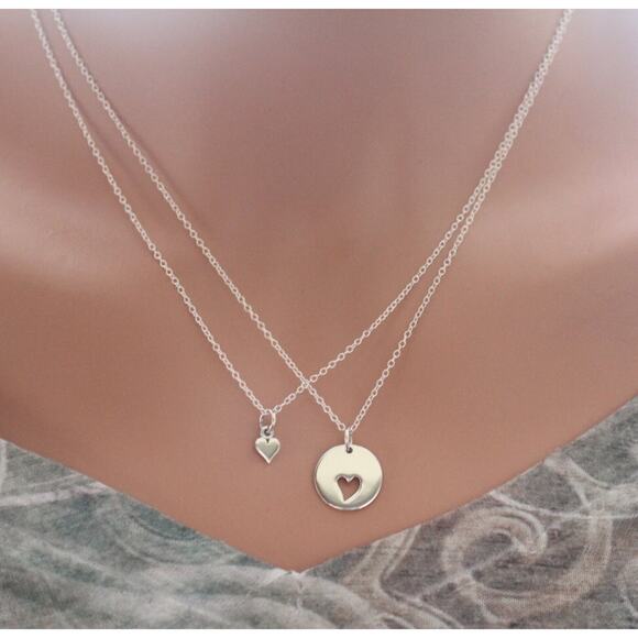 Sterling Silver Mother Daughter Heart Necklaces - Picture 1 of 3